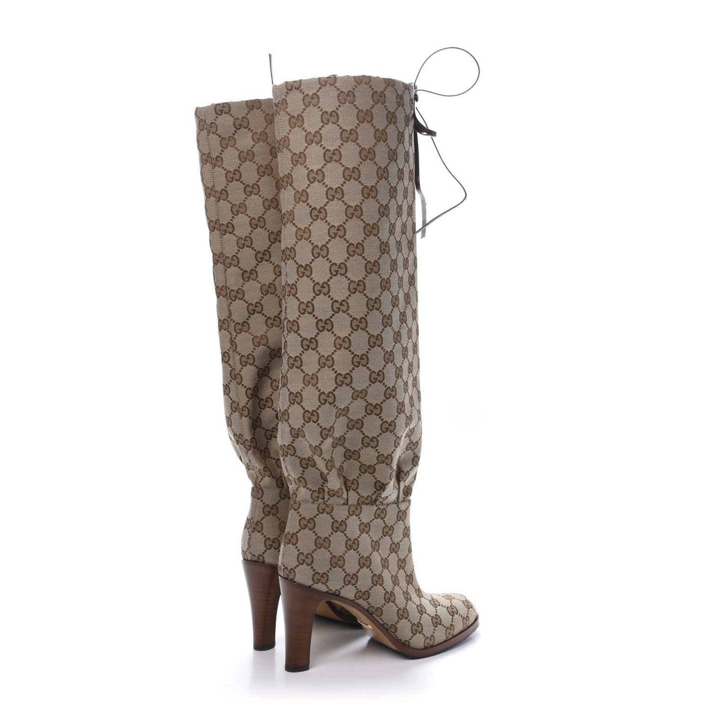 Monogram Malaga Kid Lisa Mid Heel Boots 38 Beige Ebony