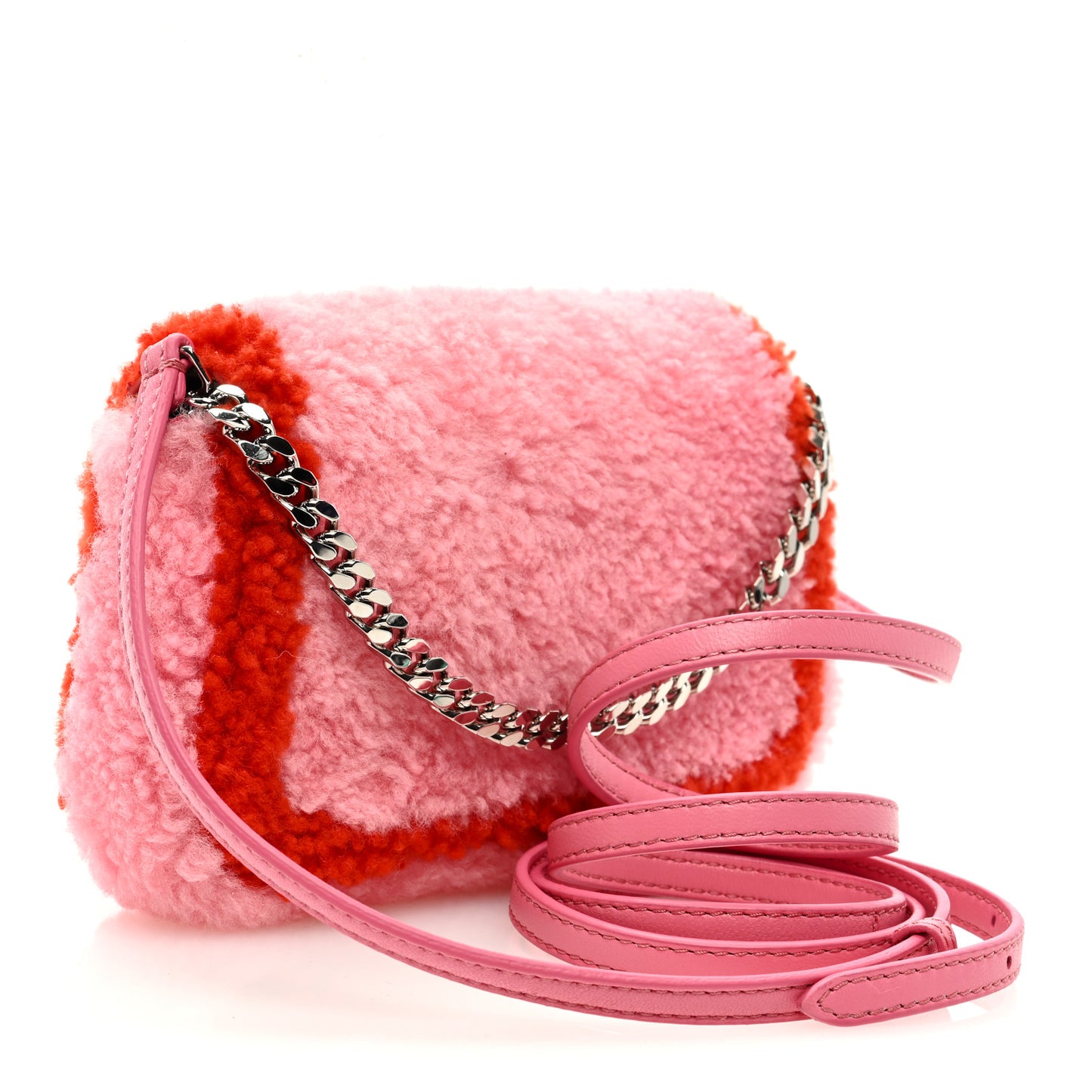 Shearling Shiny Nappa Micro Baguette Bubblegum Rosso