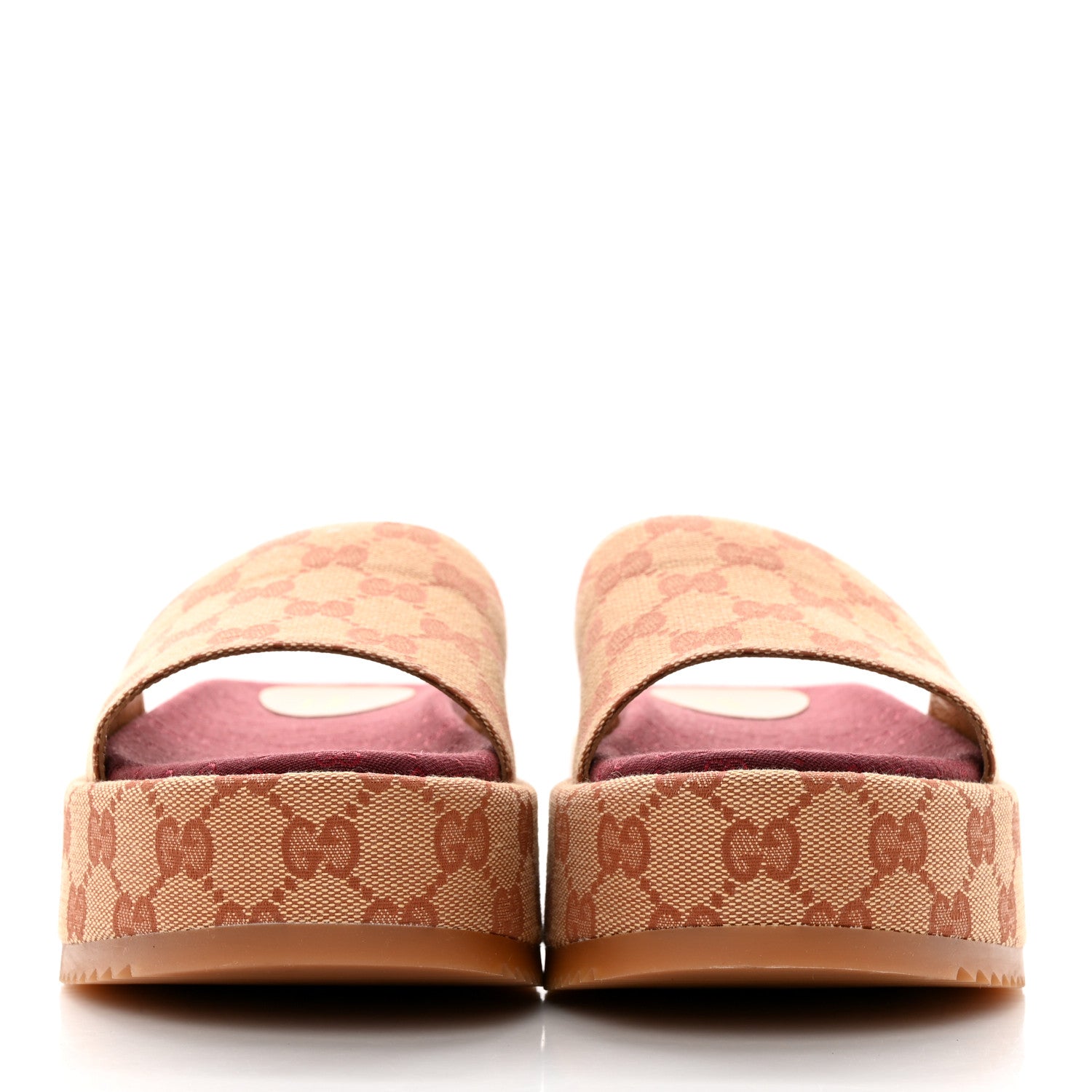 Gucci Canvas GG Monogram Angelina Platform Slide Sandals 37 Beige Ruggine 2 of 9