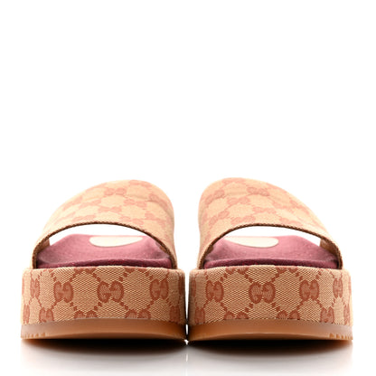 Gucci Canvas GG Monogram Angelina Platform Slide Sandals 37 Beige Ruggine 2 of 9