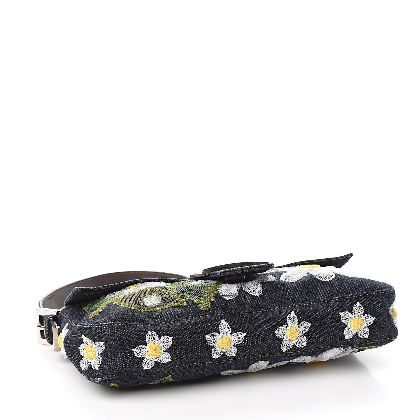 Denim Flower Applique Baguette Blue