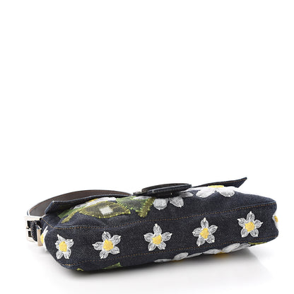 Fendi Denim Flower Applique Baguette Blue 4 of 13