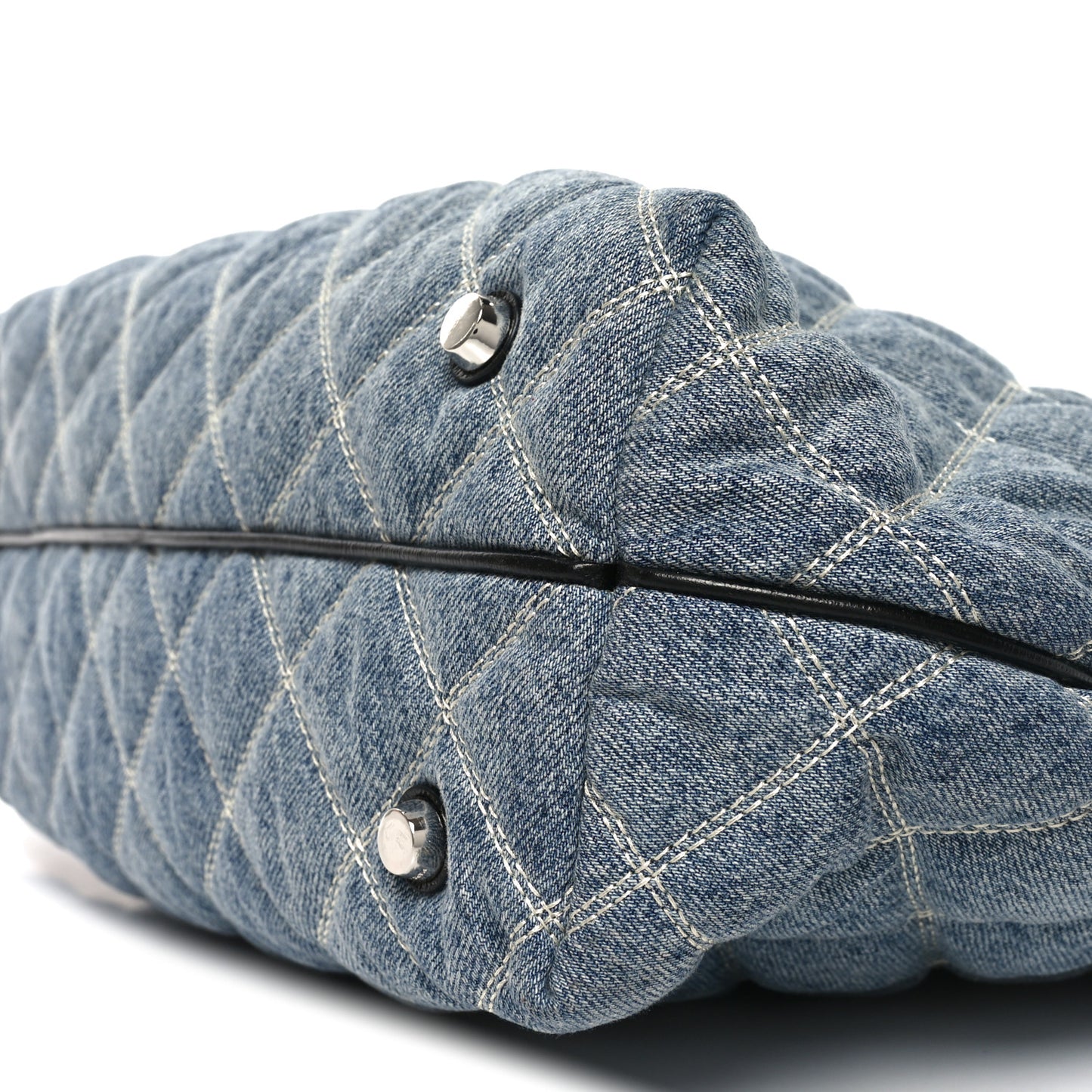 Denim Quilted Chain Large The Sack Bag Light Wash Indigo