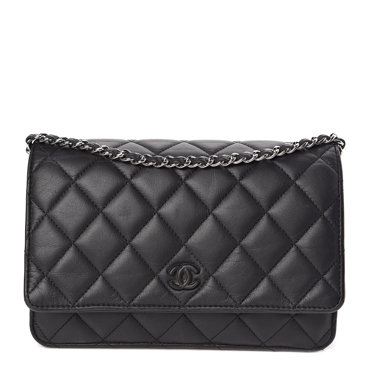 Chanel Calfskin Quilted Wallet On Chain WOC So Black 1 of 12