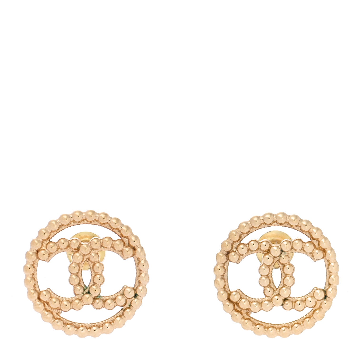 Chanel Metal Bead Round CC Stud Earrings Gold 1 of 5