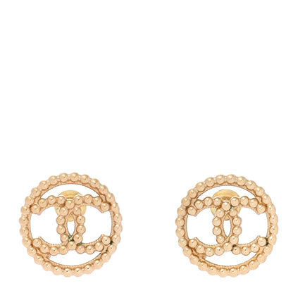 Chanel Metal Bead Round CC Stud Earrings Gold 1 of 5
