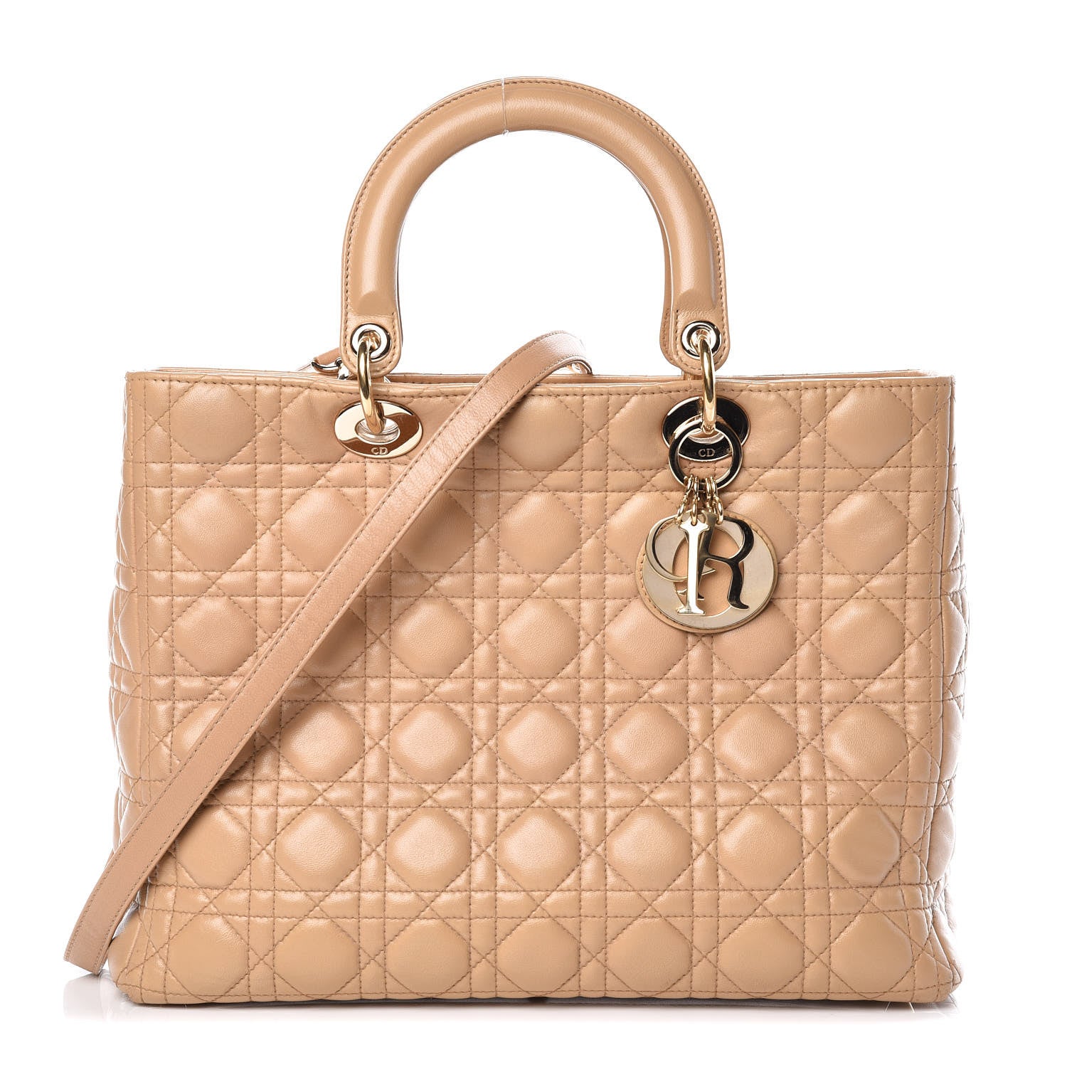 Christian Dior Lambskin Cannage Large Lady Dior Beige 1 of 15