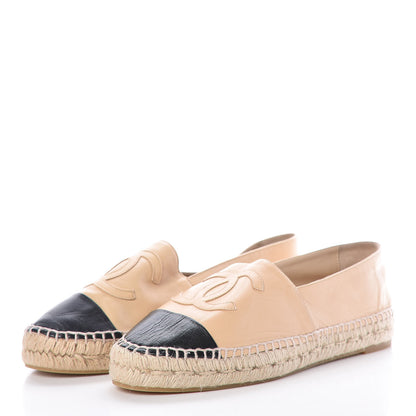 Chanel Lambskin CC Espadrilles 41 Beige Black 3 of 8
