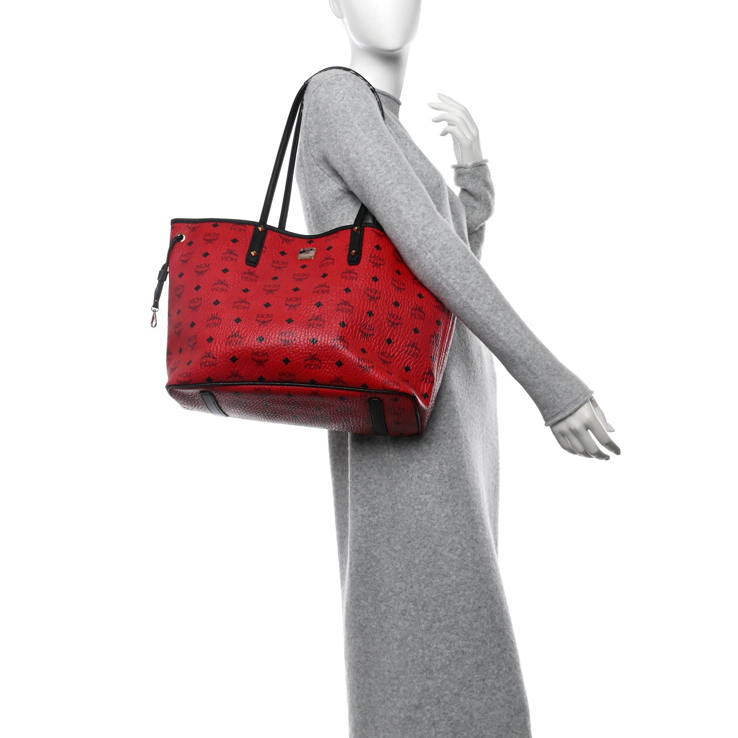 MCM Visetos Medium Project Reversible Shopper Tote Ruby Red Black 2 of 19