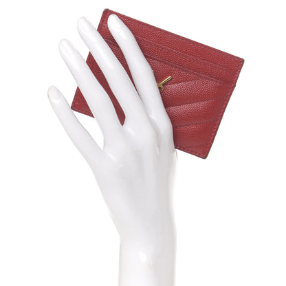 Saint Laurent Grain De Poudre Matelasse Chevron Monogram Credit Card Case New Red 2 of 10