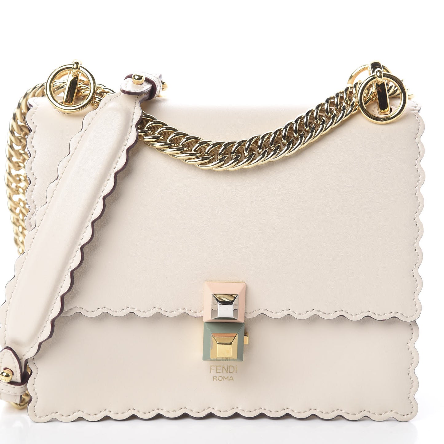 Vitello Liberty Scalloped Studded Small Kan I Shoulder Bag Camelia