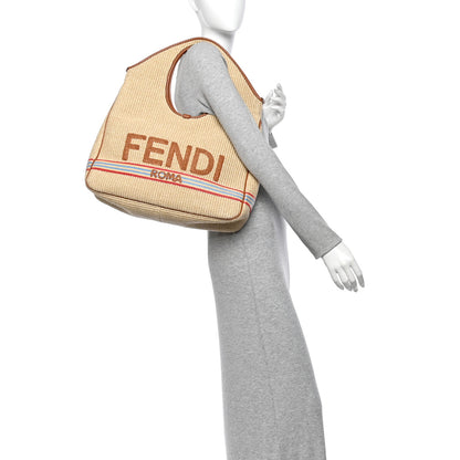 Fendi Paglia Chicco Riso Logo Embroidered Hobo Alchemy Brandy 4 of 11