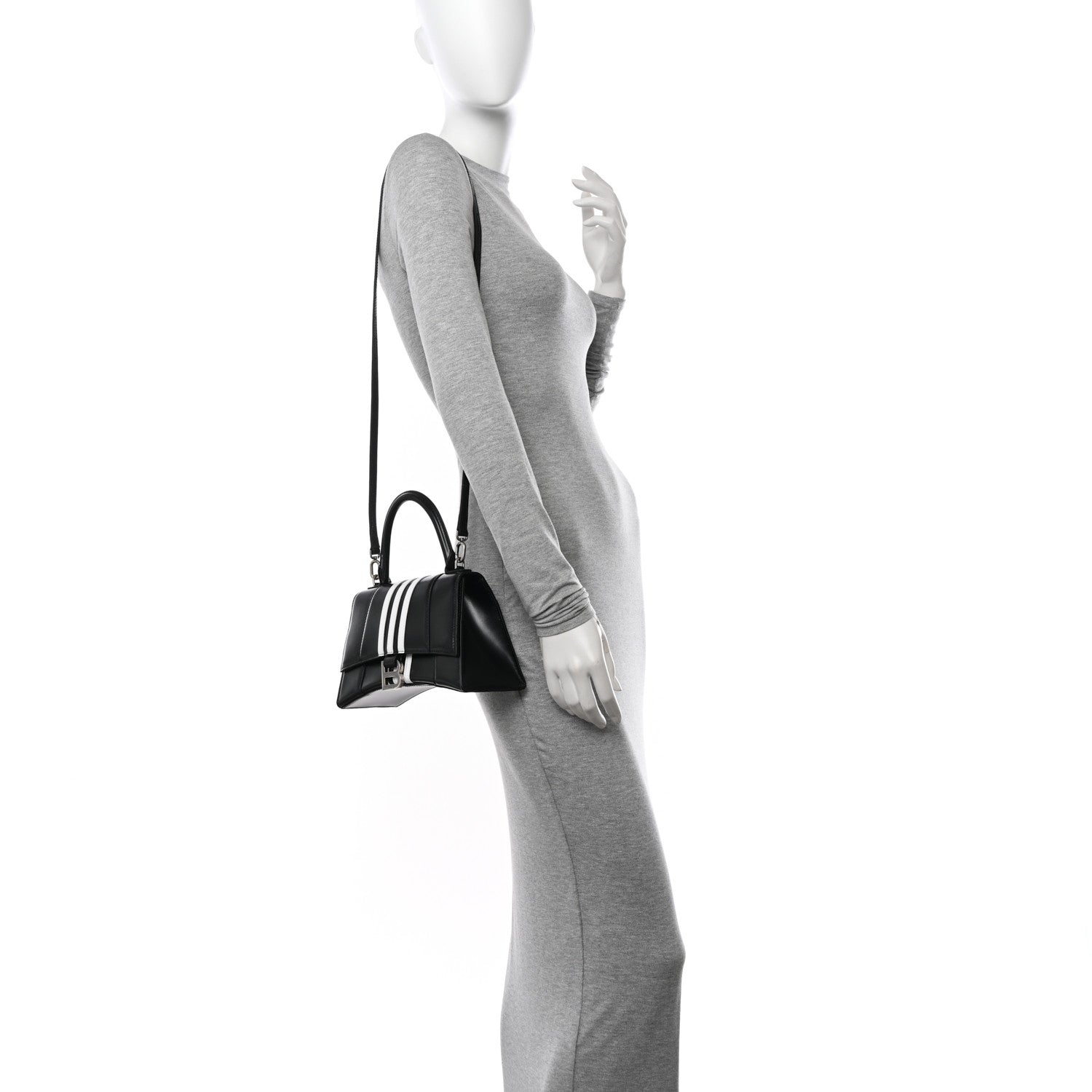 Balenciaga X ADIDAS Shiny Box Calfskin Small Hourglass Top Handle Bag Black White 2 of 11