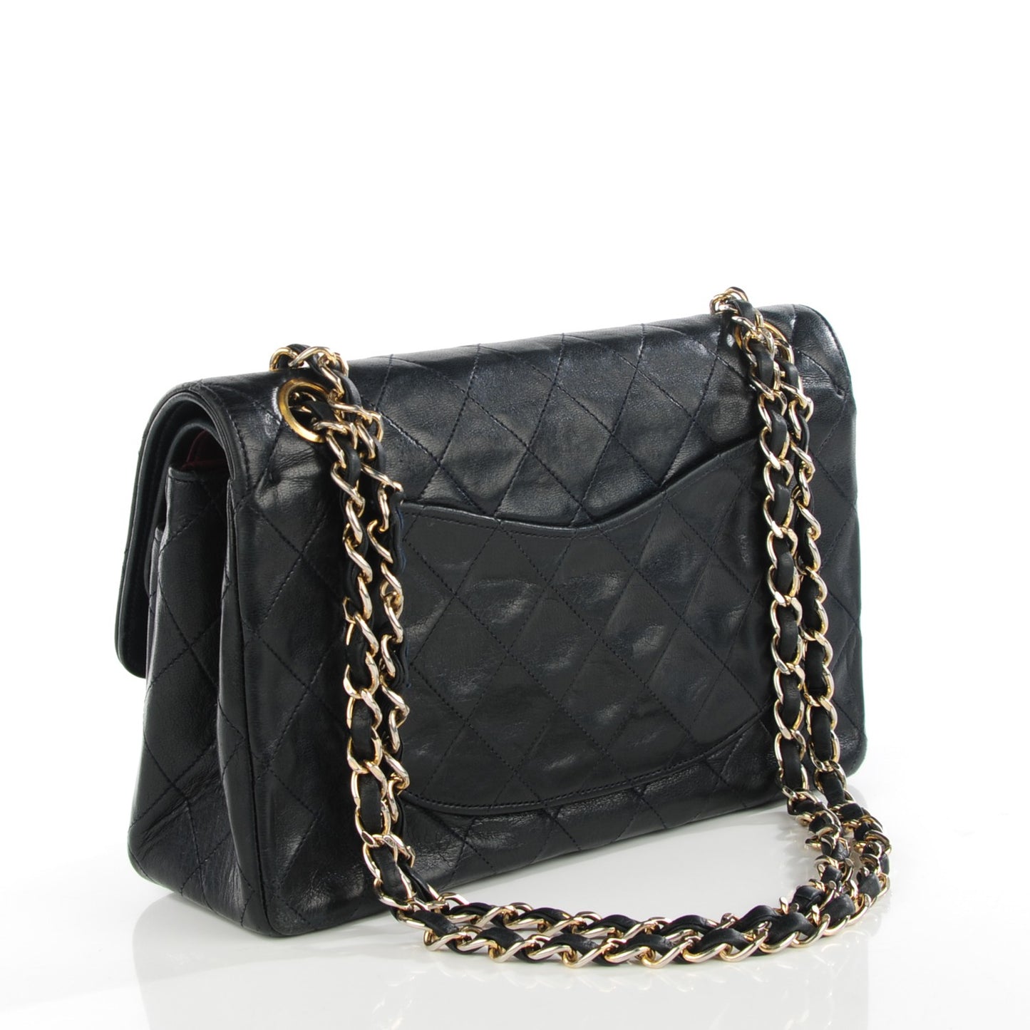 Lambskin Quilted Medium Double Flap Navy