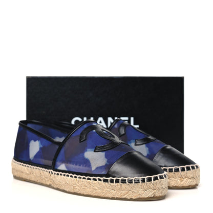 Chanel Mesh Lambskin Check Print CC Espadrilles 40 Blue Black White 10 of 10