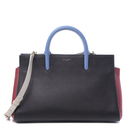 Saint Laurent Calfskin Small Cabas Rive Gauche Bag Black Red Yellow White 1 of 9