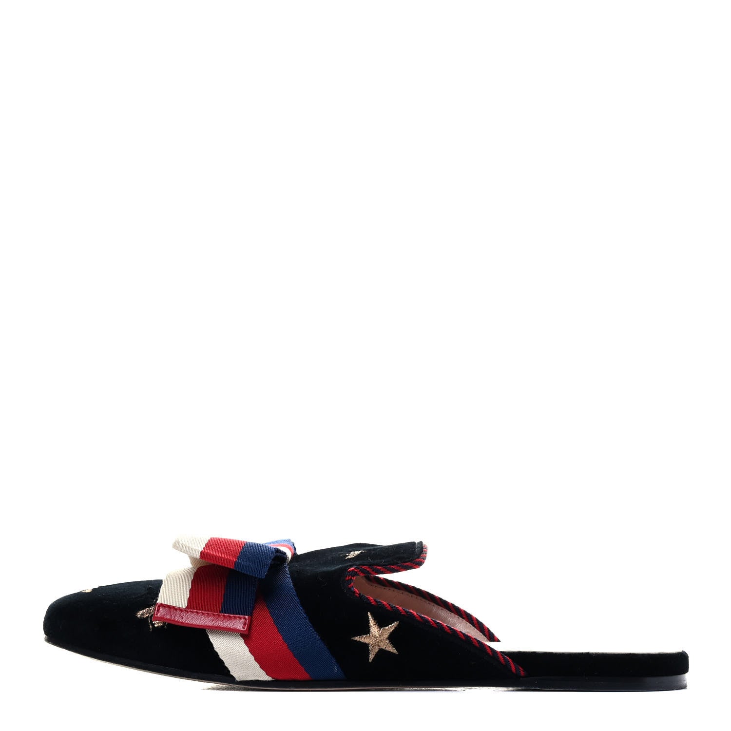 Gucci Velvet Bee Star Embroidered Sylvie Bow Slippers 40 Black 1 of 7