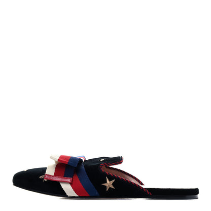 Gucci Velvet Bee Star Embroidered Sylvie Bow Slippers 40 Black 1 of 7