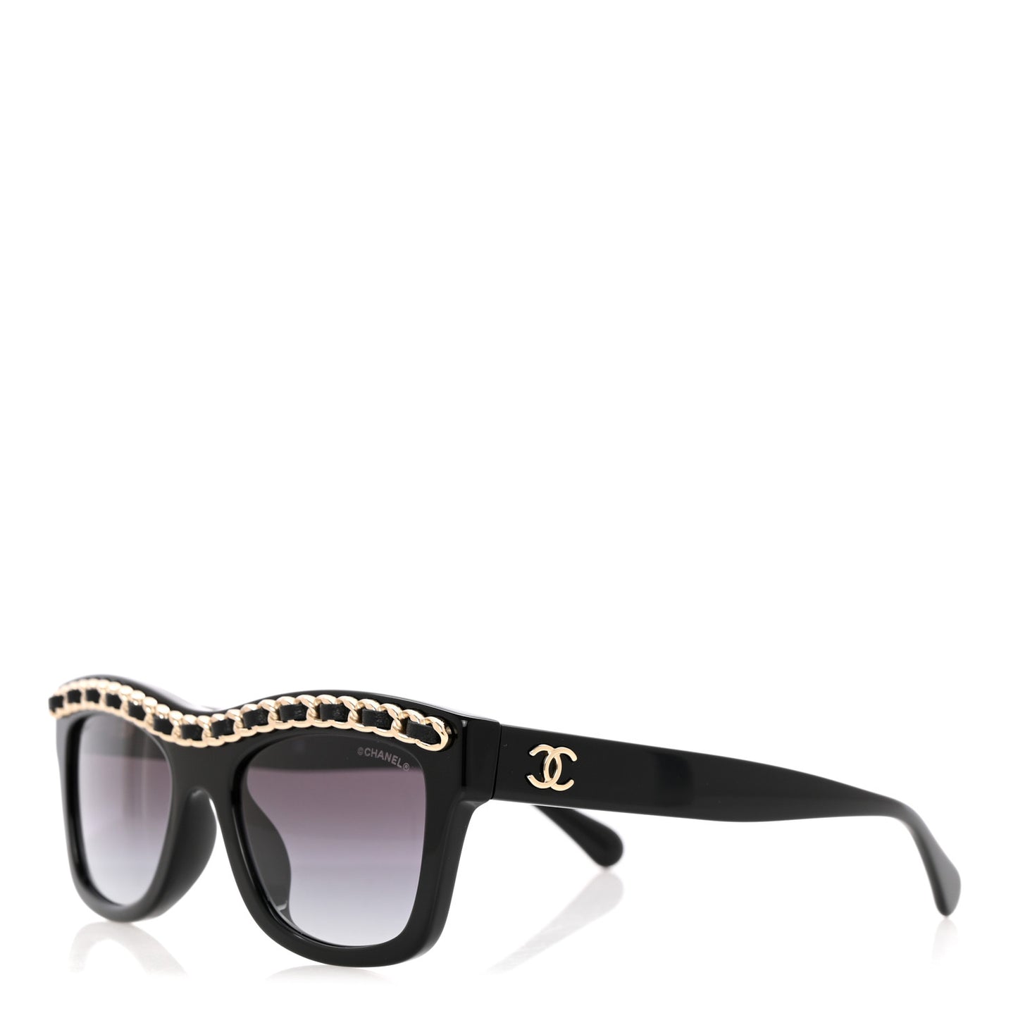 Acetate Calfskin Chain Rectangle Sunglasses 71626A Black