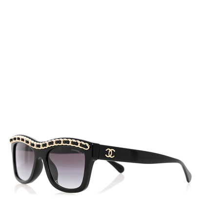 Chanel Acetate Calfskin Chain Rectangle Sunglasses 71626A Black 1 of 6