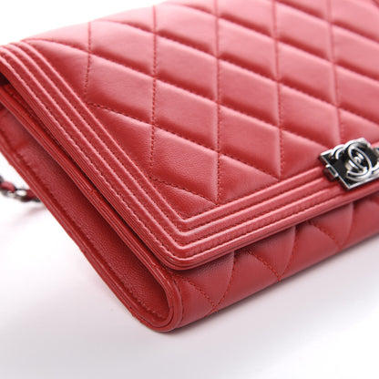 Chanel Lambskin Quilted Boy Wallet On Removable Chain WOC Red 8 of 10