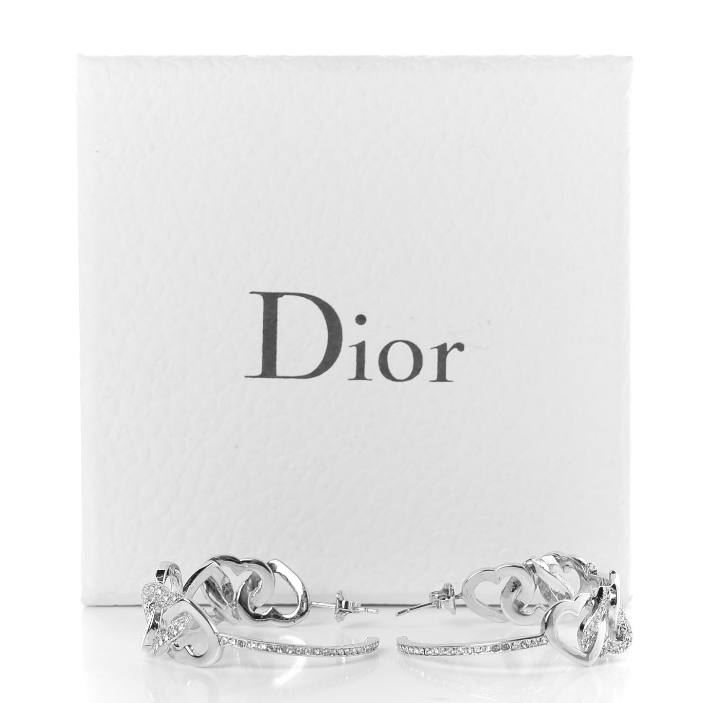 Crystal Heart Hoop Earrings Silver