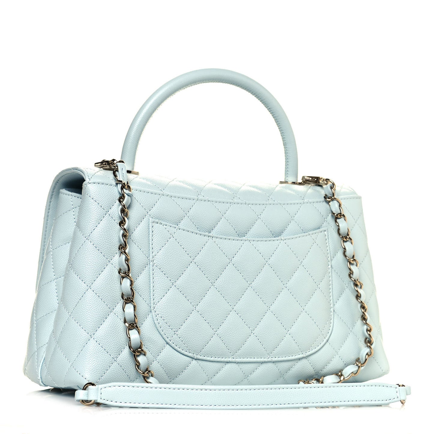 Caviar Quilted Small Coco Handle Flap Light Blue