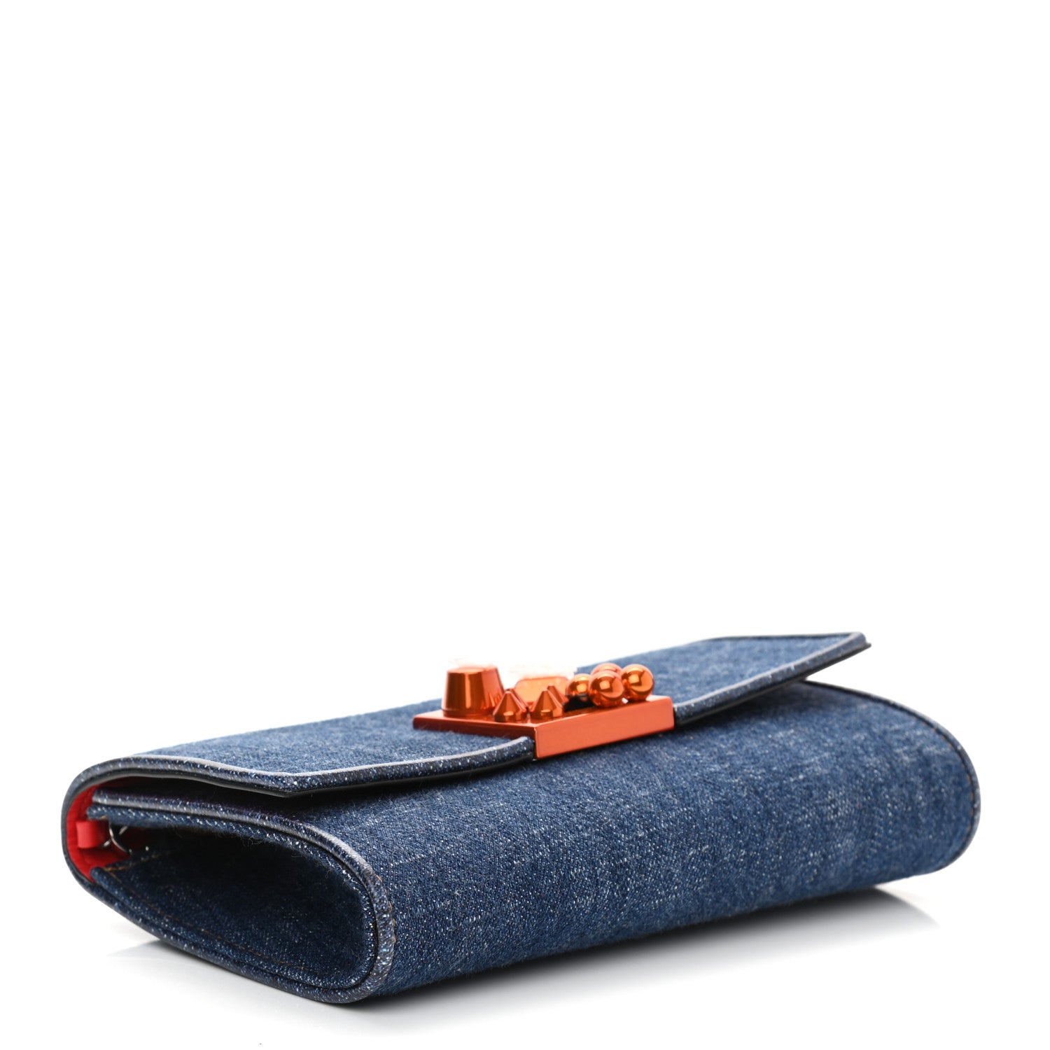 Christian Louboutin Denim Calfskin Studded Flap Carasky Clutch Blue 4 of 10