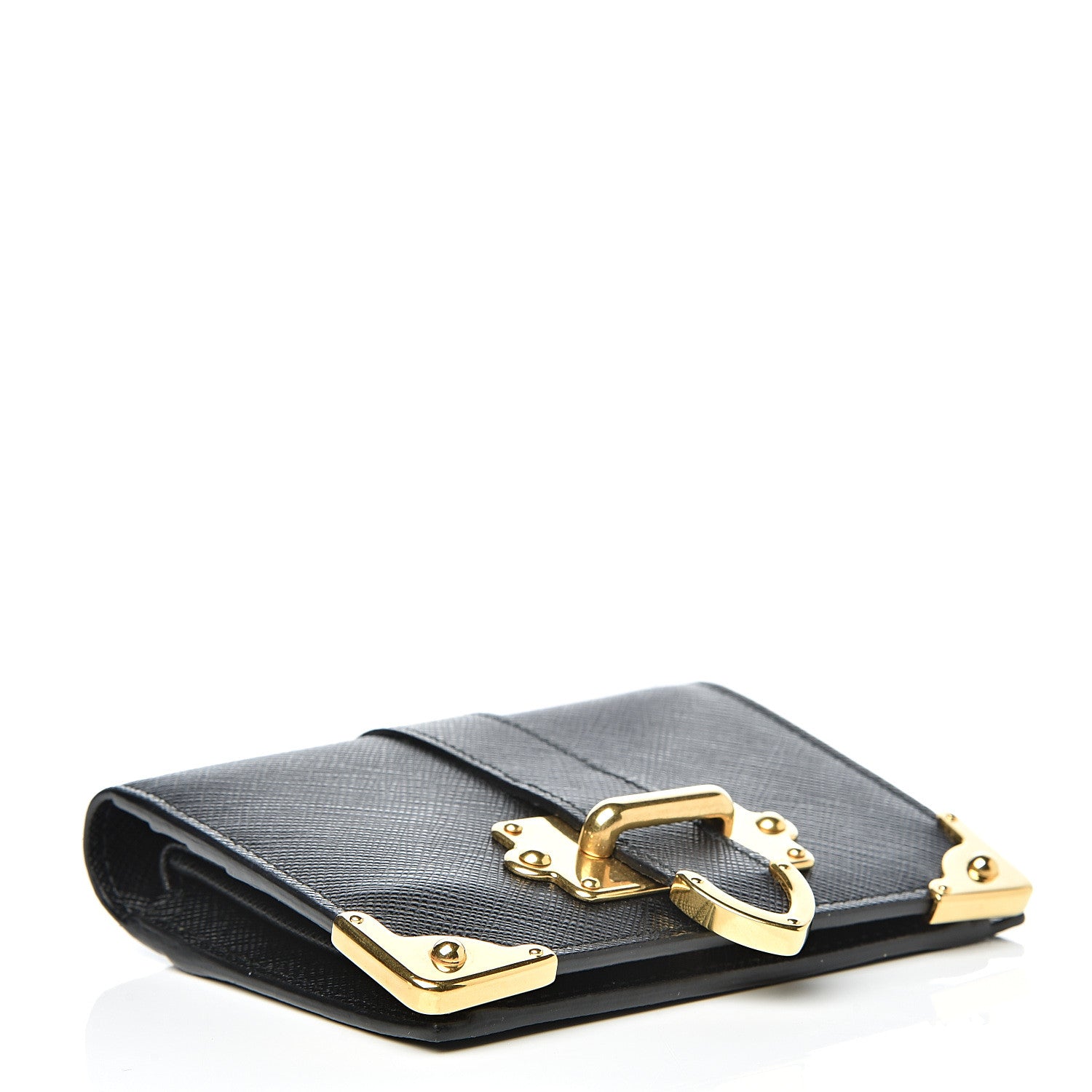 Prada Saffiano Cahier Compact Flap Wallet Black 3 of 7