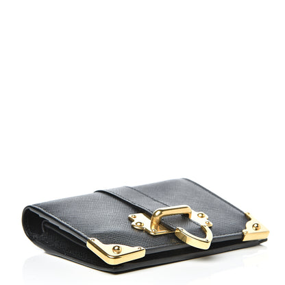 Prada Saffiano Cahier Compact Flap Wallet Black 3 of 7
