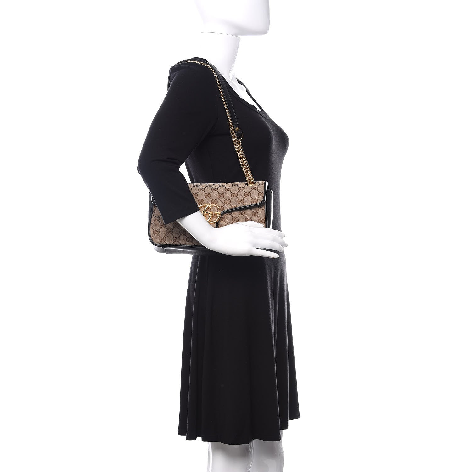 Gucci Monogram Matelasse Diagonal Small GG Marmont Shoulder Bag Beige Black 2 of 11