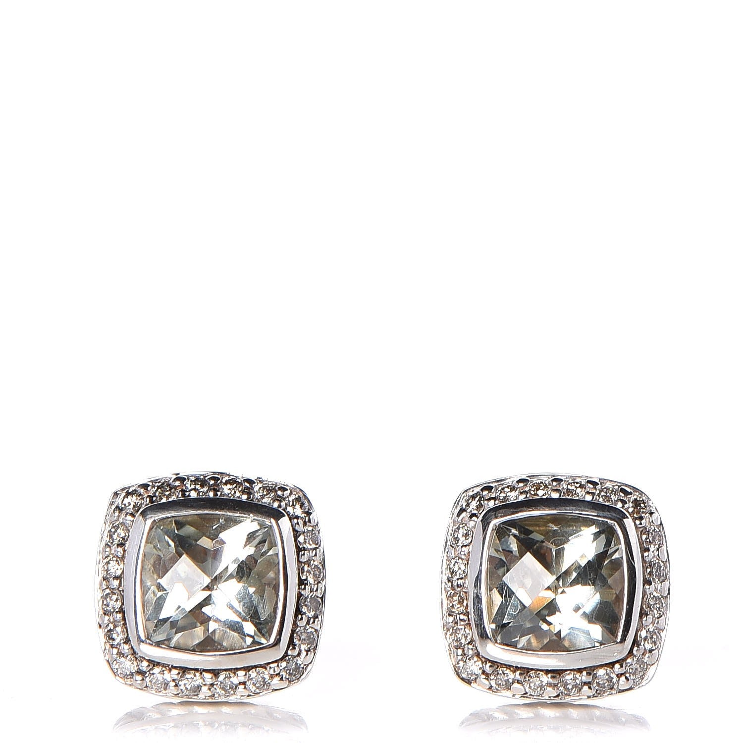 David Yurman Sterling Silver Diamond Prasiolite 7mm Petite Albion Earrings 1 of 4