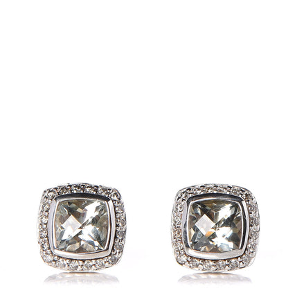 David Yurman Sterling Silver Diamond Prasiolite 7mm Petite Albion Earrings 1 of 4