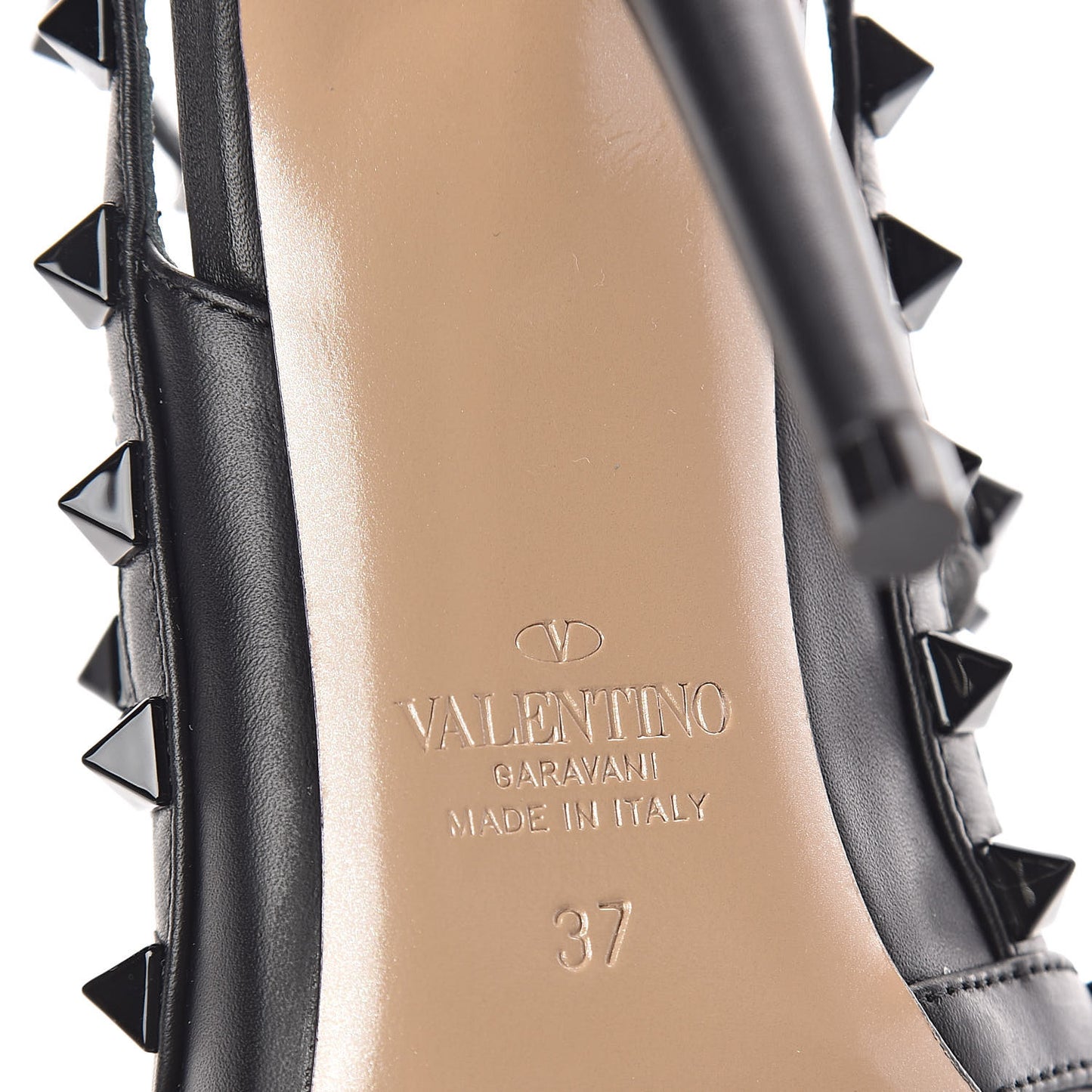 Calfskin Lacquered Monochrome Rockstud Ankle Strap 100mm Pumps 37 Black