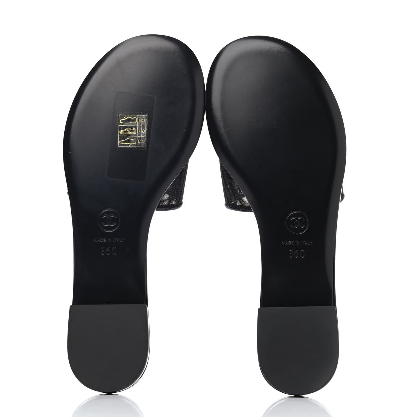 Mesh Patent Calfskin CC Mules 36 Black
