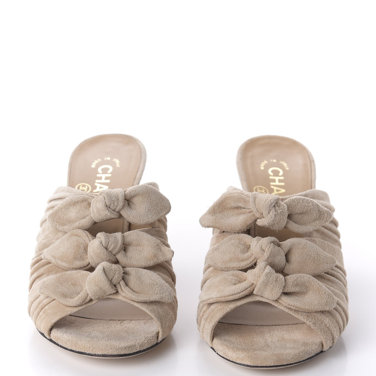 Chanel Suede Calfskin Bows Mule 35.5 Beige 2 of 9