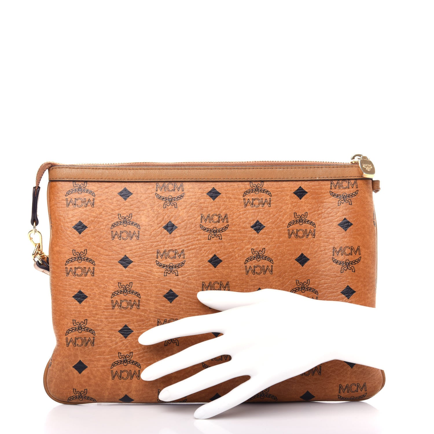 MCM Visetos Liz Shopper Tote Pouch Cognac 2 of 9