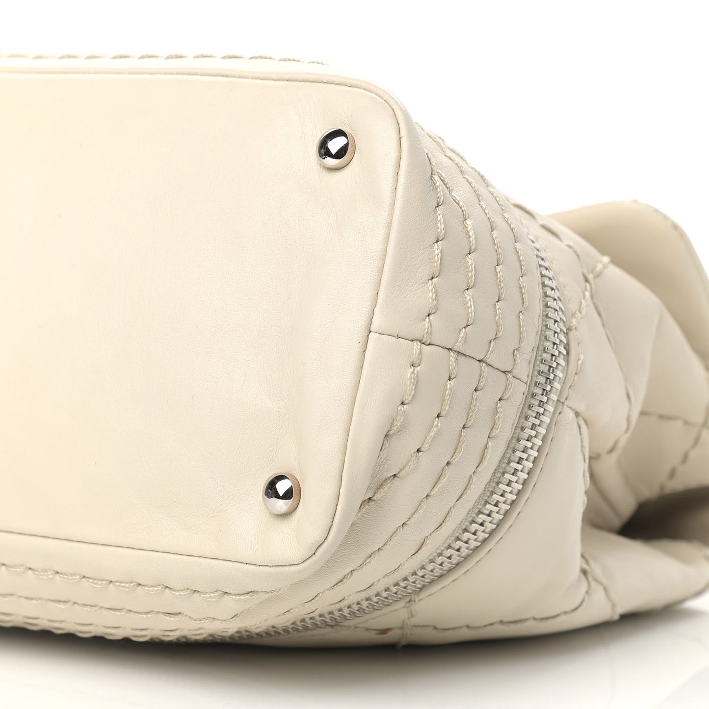Calfskin Stitched Large Expandable Flap Bag White