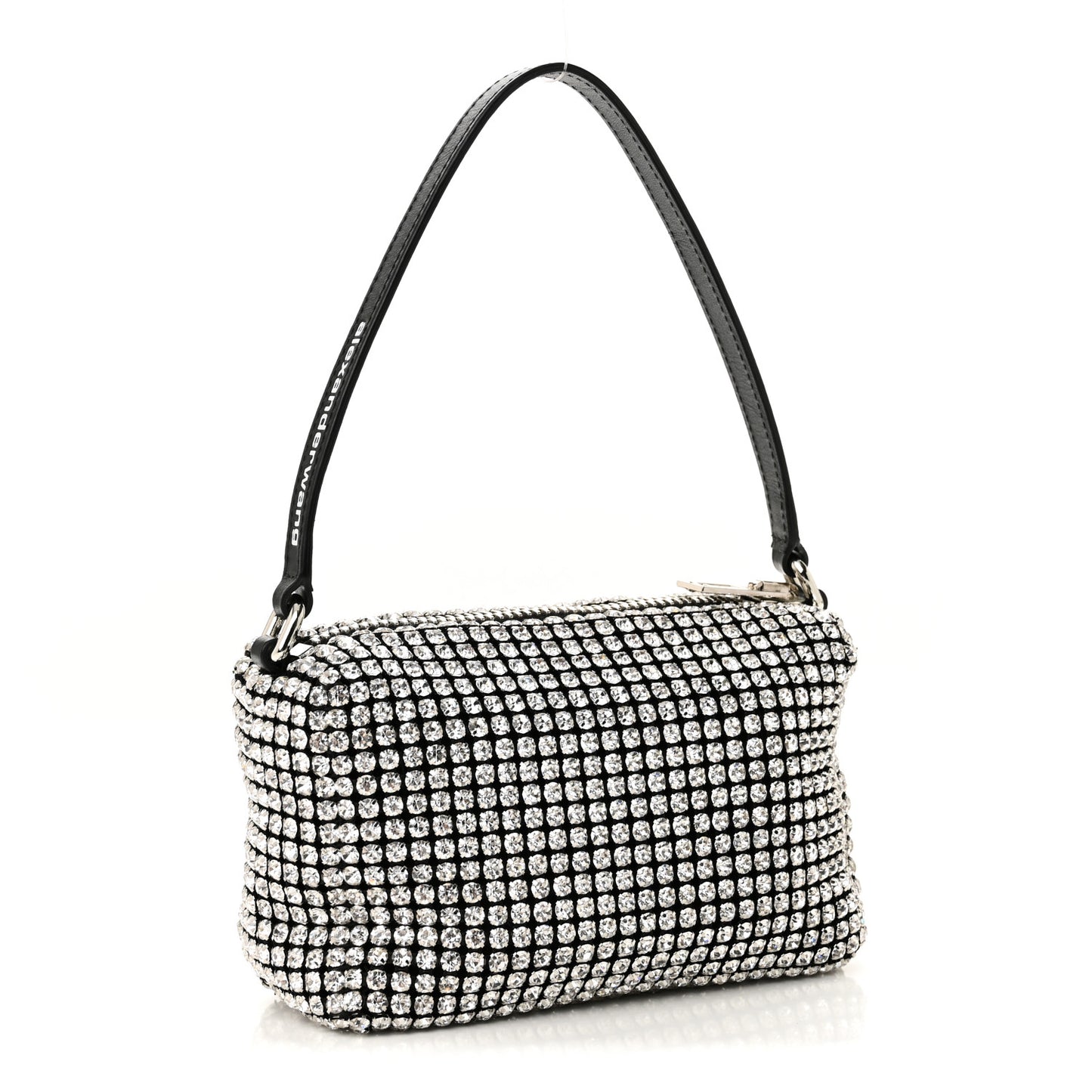 Mesh Crystal Rhinestone Mini Heiress Pouch Black Silver