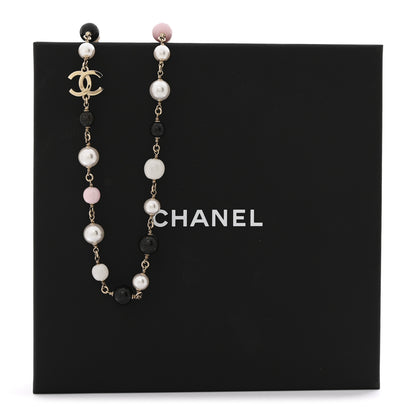 Chanel Pearl Beaded CC Long Necklace Gold Black White Pink 7 of 7
