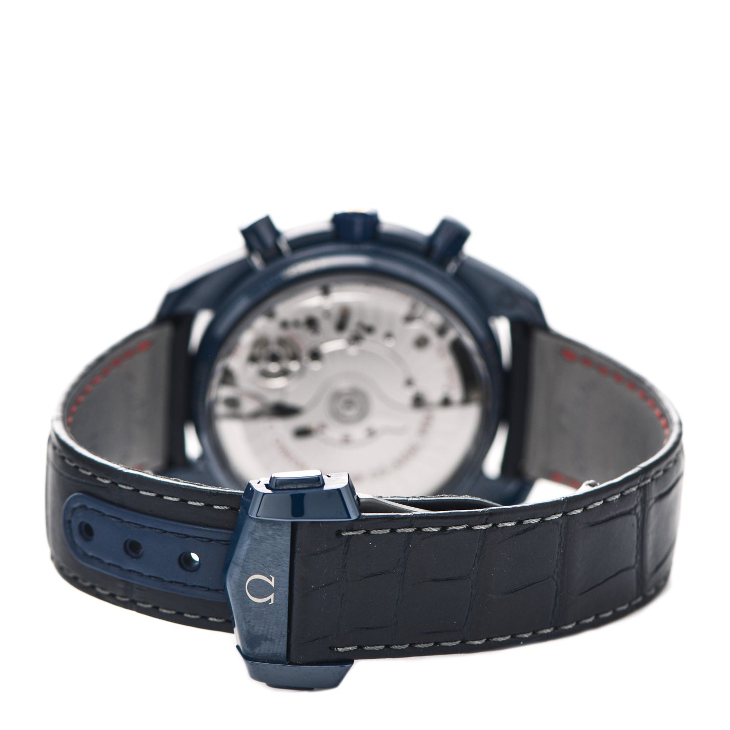 Ceramic Titanium Crocodile 44mm Speedmaster Co-Axial Master Chronometer Blue Side of the Moon Automatic Watch Blue Aventurine 304.93.44.52.03.002