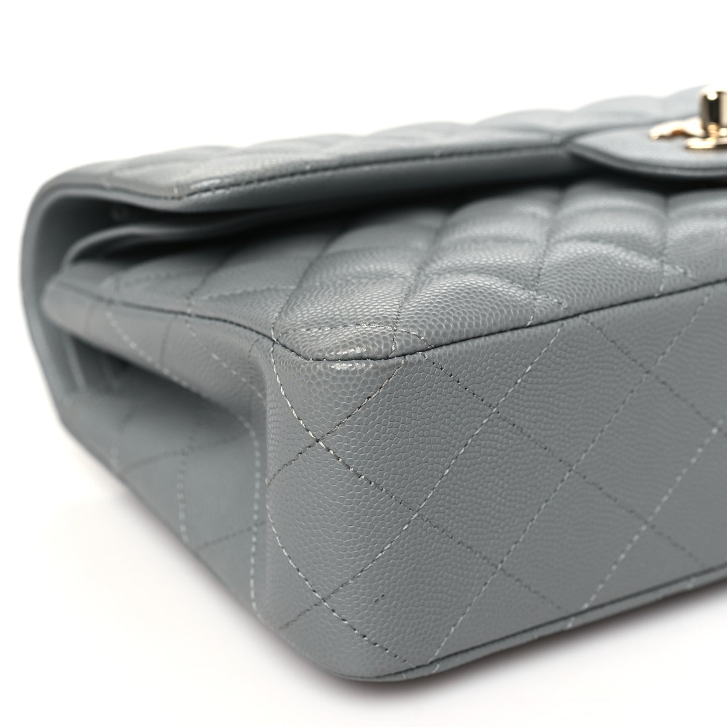 Caviar Quilted Medium Double Flap Grey