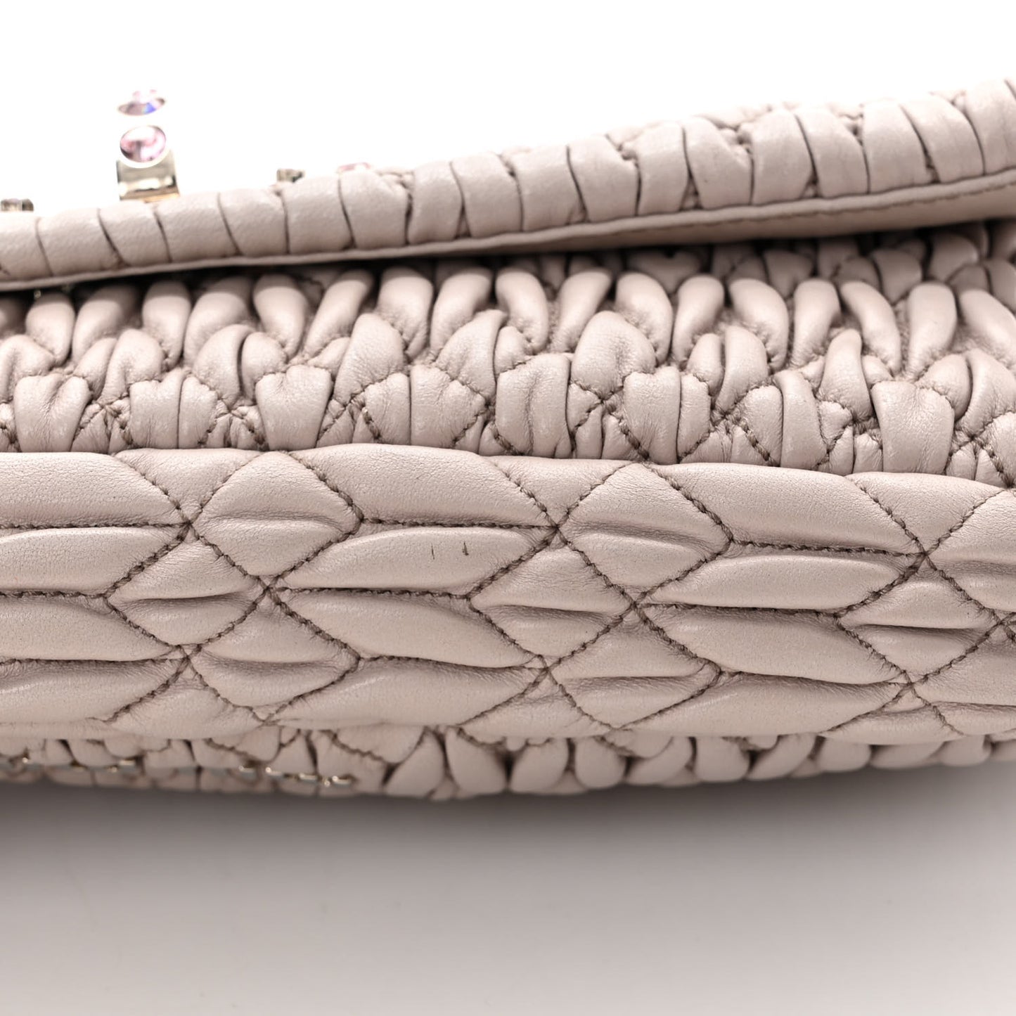Nappa Matelasse Crystal Flap Clutch Pomice