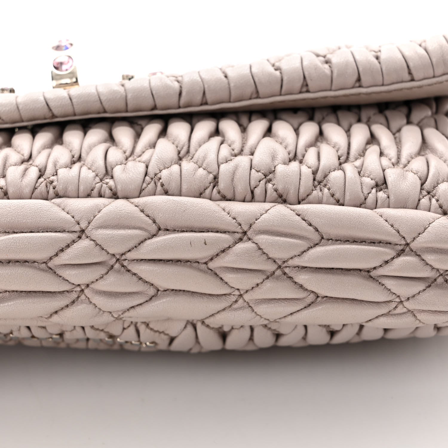 Miu Miu Nappa Matelasse Crystal Flap Clutch Pomice 16 of 17