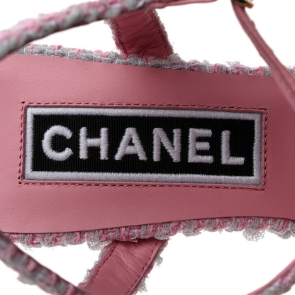 Chanel Tweed Crystal CC Platform Sandals 38 Light Pink 6 of 10