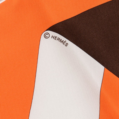 Hermes Silk En Duo Scarf 90 Orange Blanc Sepia 4 of 5