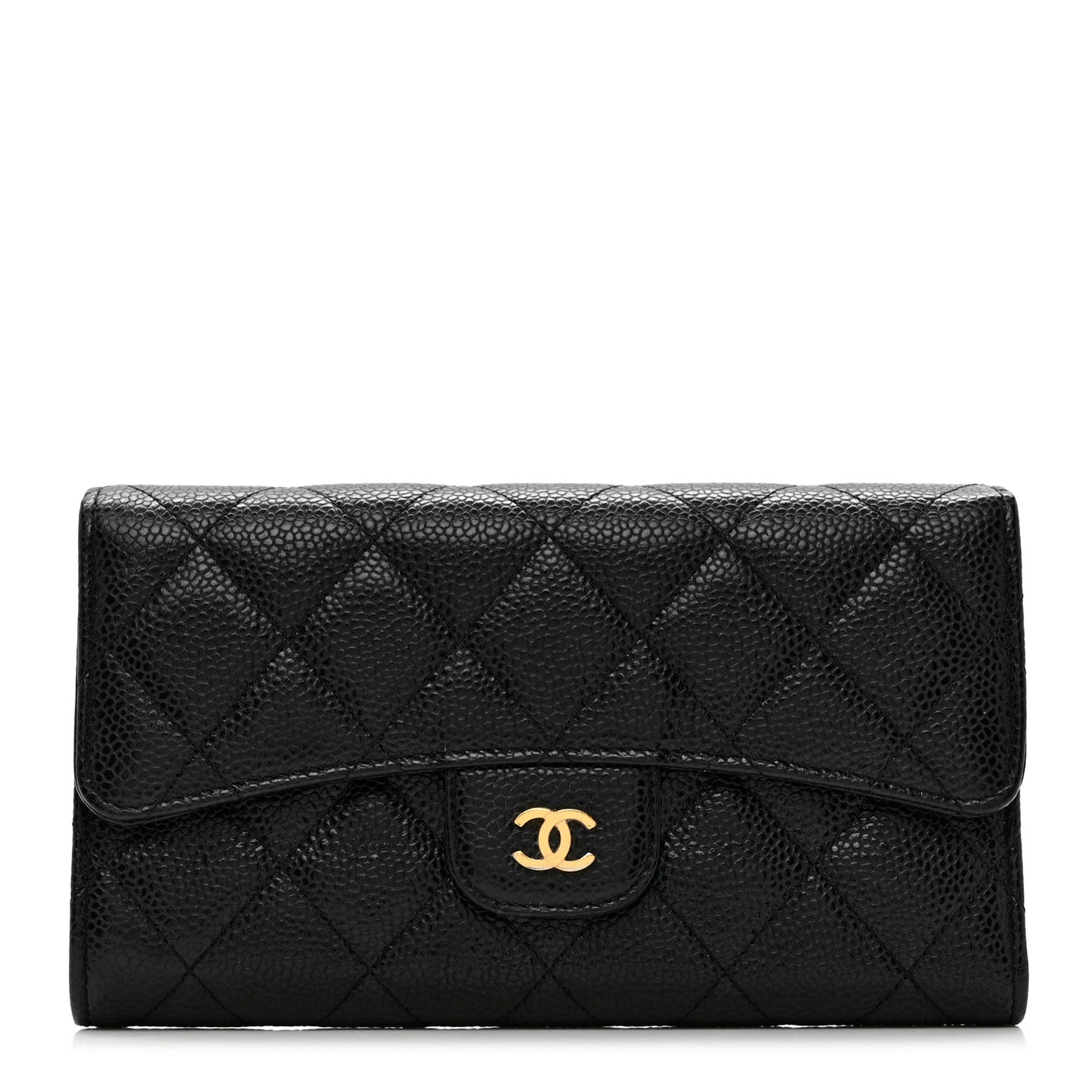 Caviar Quilted Long Flap Wallet Black