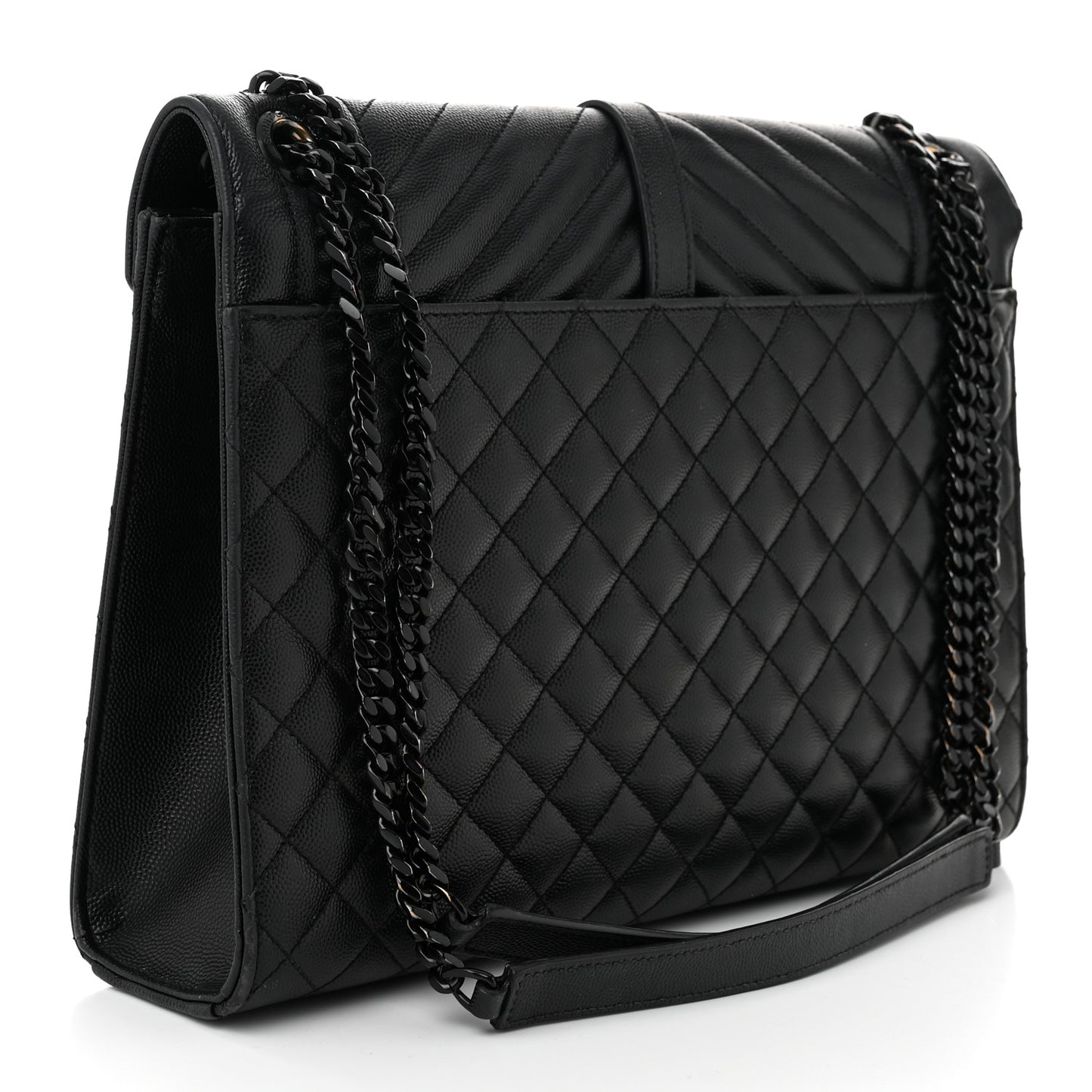 Grain De Poudre Textured Mixed Matelasse Large Triquilt Monogram Monochrome Satchel Black