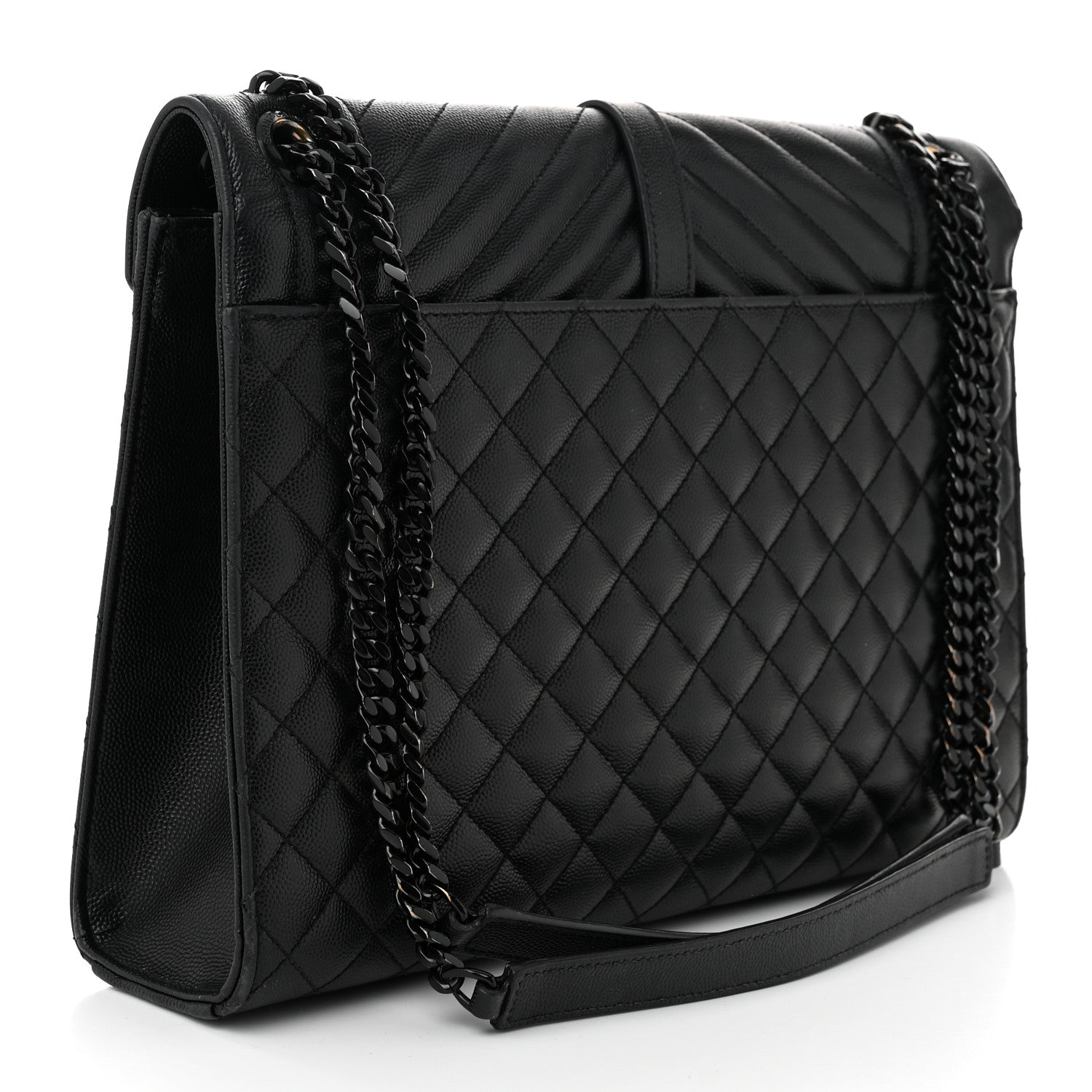 Saint Laurent Grain De Poudre Textured Mixed Matelasse Large Triquilt Monogram Monochrome Satchel Black 3 of 12
