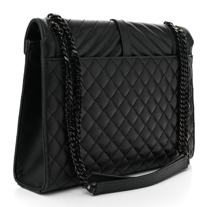 Saint Laurent Grain De Poudre Textured Mixed Matelasse Large Triquilt Monogram Monochrome Satchel Black 3 of 12